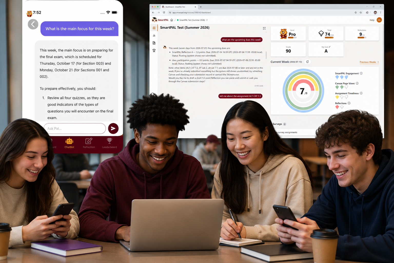 Students using SmartPAL on laptops and phones